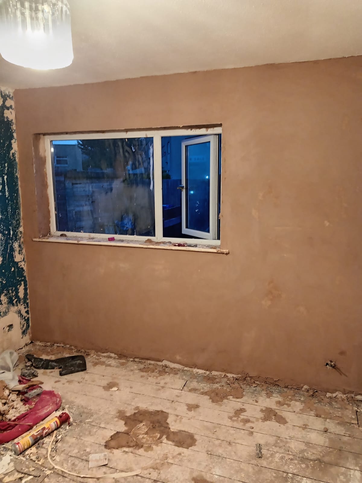 Bedroom freshly plastered, ready for paint — South Wales renovation